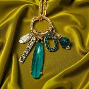 SALE!! Elegant Gold and Green Charm Necklace